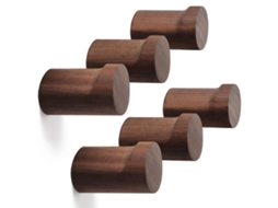 Conjunto De 6 Ganchos Madeira Parede – Ganchos Para Toalhas E Roupa – Madeira – Castanho