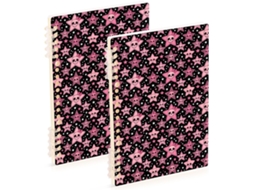 Conjunto Mcbling com 2 Cadernos Espiral Pautados Rosa, Tamanho A5 , Estampas de Estrela, Cavei (21,1 X 14,5 Cm)