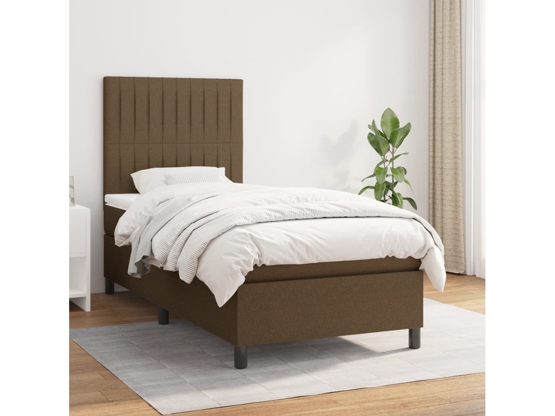 Cama Com Molas/colchão 90x200 Cm Tecido Castanho-escuro