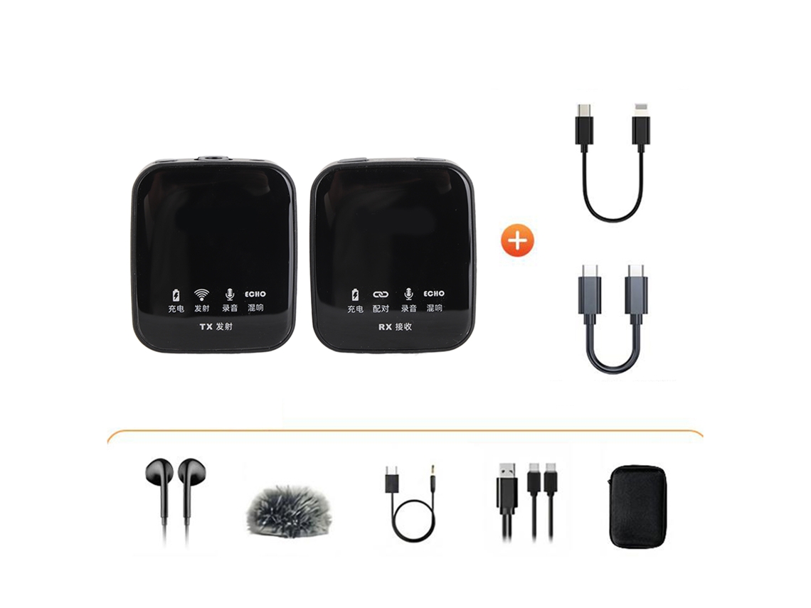 Microfone Lavalier Sem Fio EOOCOO com Redução de Ruído e Monitoramento Bidirecional