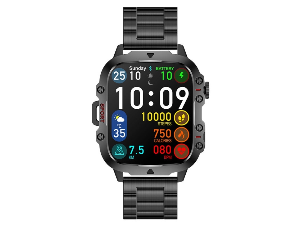 (preto) Pulseira Inteligente Com Tela Colorida De 1,96 Polegadas E Pulseira De Aço, Compatível Com Chamadas Bluetooth.
