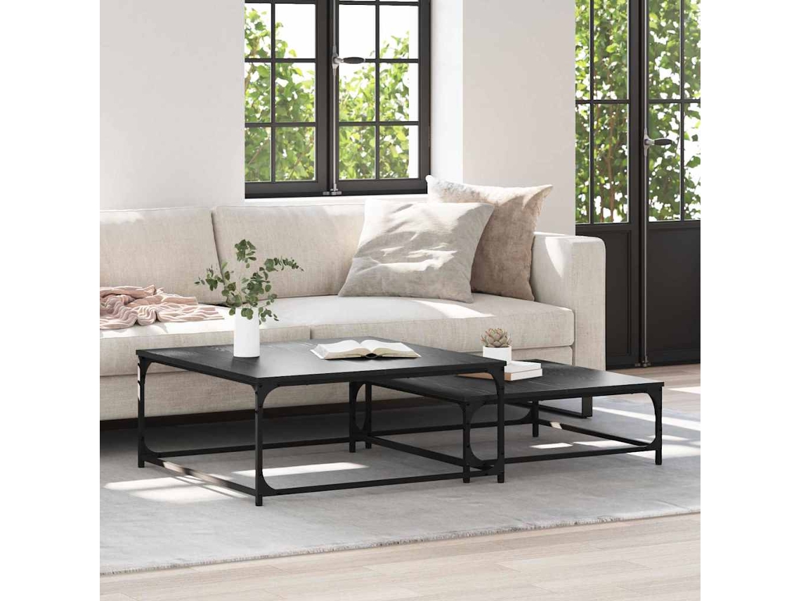 Mesa De Centro 2 Pcs Carvalho Preto Madeira Processada