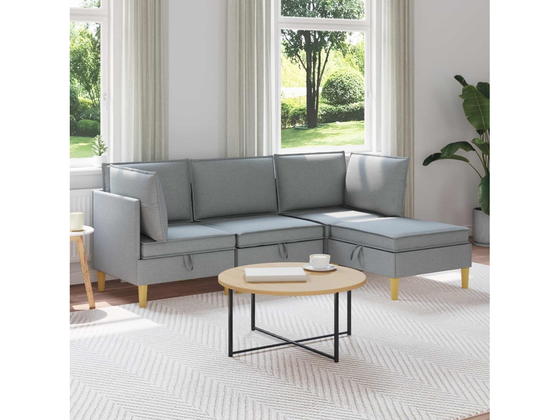 Vidaxl Conjunto De Sofá Modular Com Armazenamento 4 Unid. Tecido