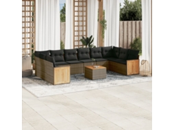 Vidaxl 11 Pcs Conjunto Sofás De Jardim C/ Almofadões Vime Pe Cinzento