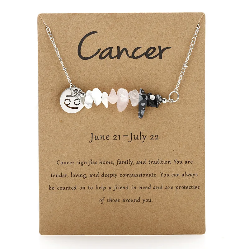 Colar com Pingente do Signo de Câncer, Colar com Contas de Pedra Natural MDUG