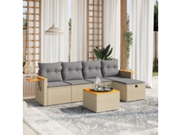 Vidaxl 6 Pcs Conj. Sofás Jardim C/ Almofadões Vime Pe Bege Misturado