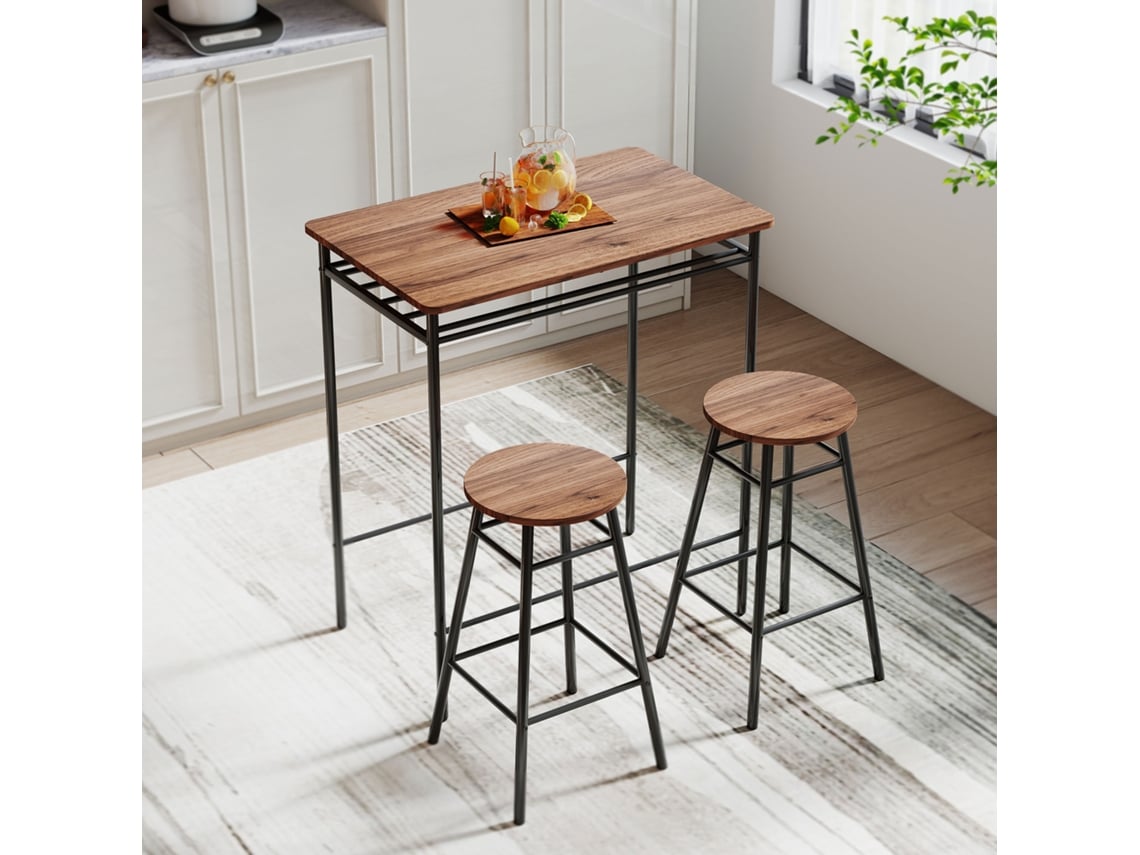 Conjunto De Mesa E 2 Bancos, Com Apoio Para Os Pés, Com Prateleiras