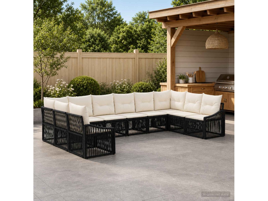 Vidaxl Conjunto De Sofá De Jardim 10 Unid. Preto Vime Pe