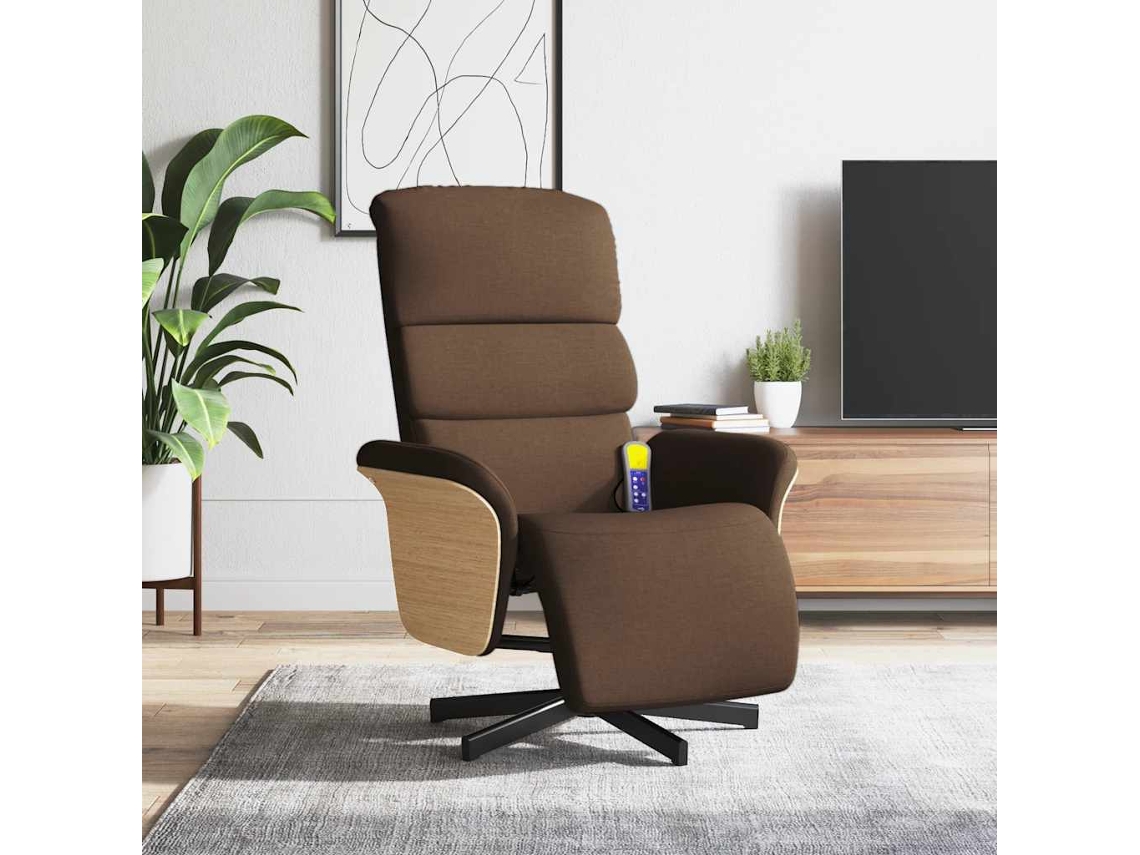 Vidaxl Cadeira De Massagens Reclinável C/ Apoio De Pés Tecido Castanho