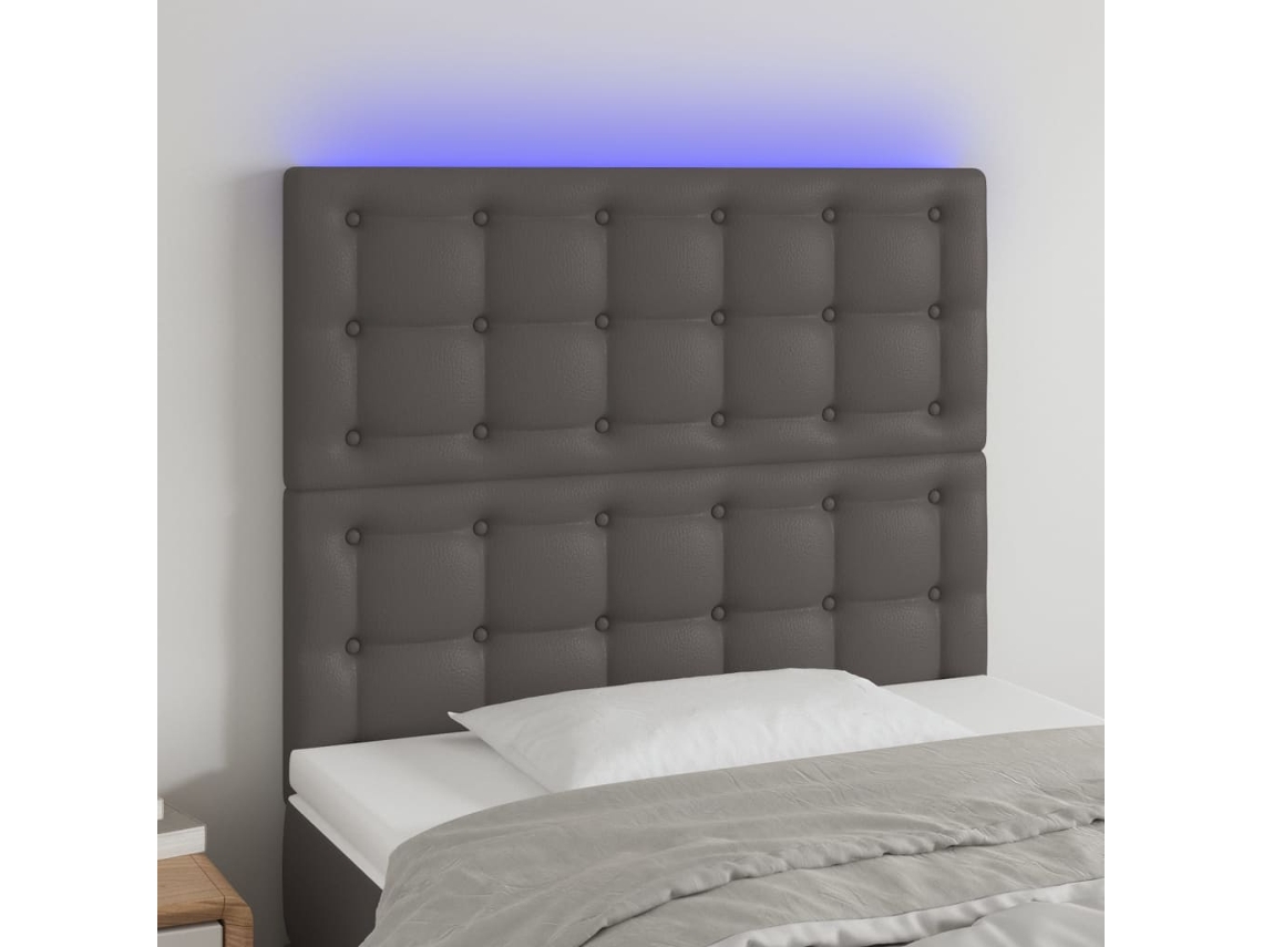 Cabecero con LED 90x5x118/128cm Piel Sintética Gris