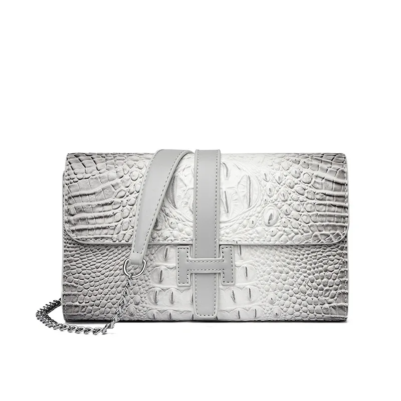 Bolsa Transversal Feminina (cinza) Com Textura De Crocodilo, Carteira De Mão, Bolsa De Luxo Para O Dia A Dia.