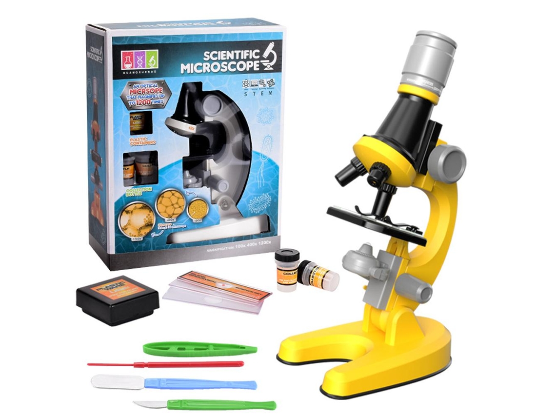 Primerox microscópio para Crianças 100x 400x 1200x Kit Científico Educativo Iniciantes Brinquedo