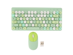 Teclado Sem Fio Com 86 Teclas Retro E Mouse Verde