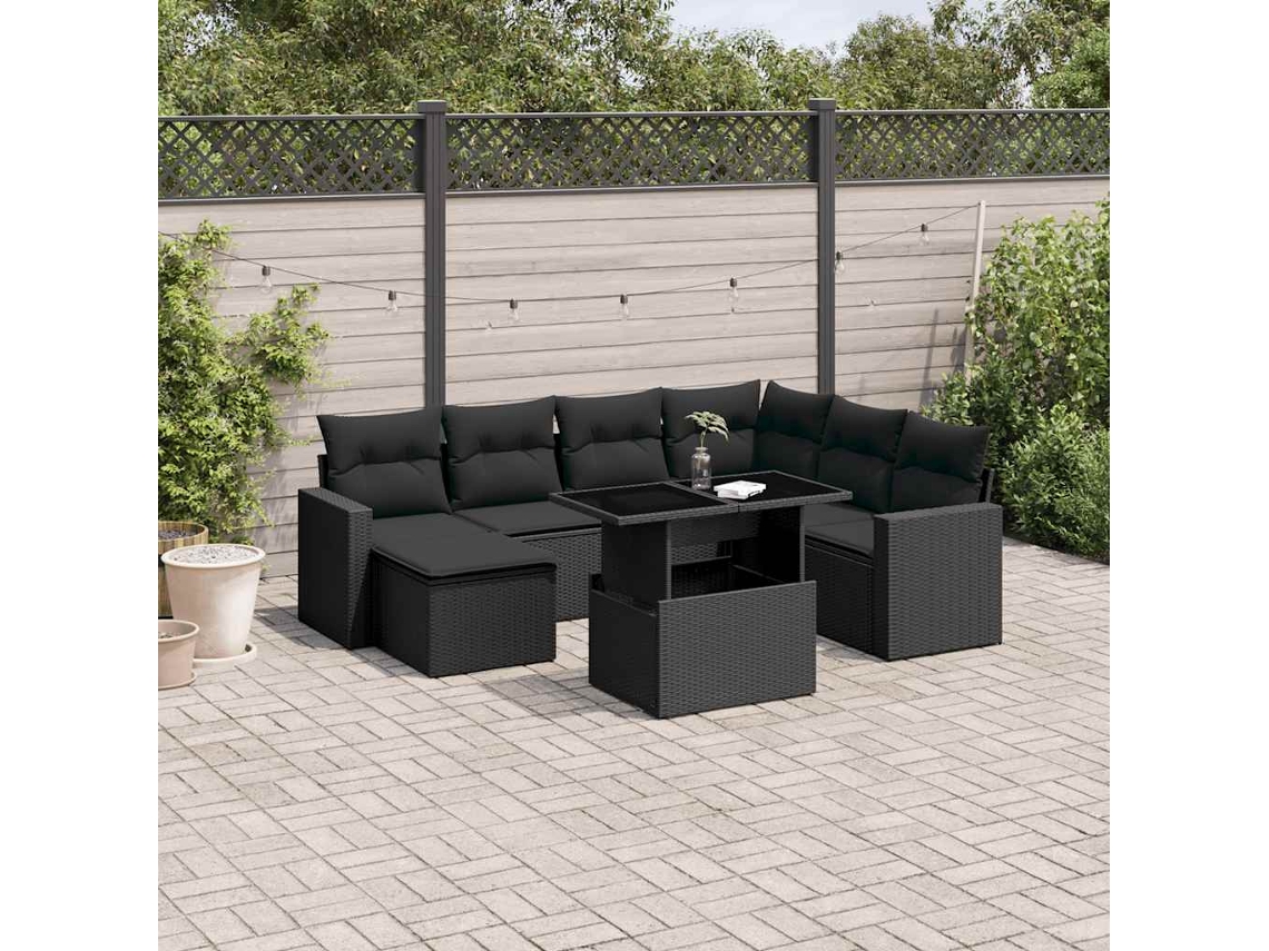 8 Pcs Conjunto Sofás De Jardim Com Almofadões Vime Pe Preto Dkd Home Decor