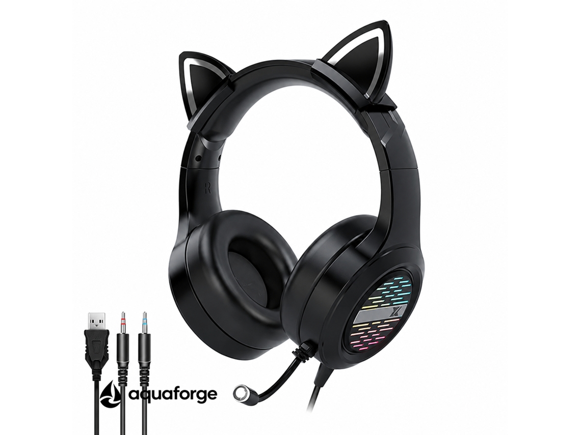 Headset Gaming Com Microfone Rgb 3,5 Mm Design Com Orelhas De Gato