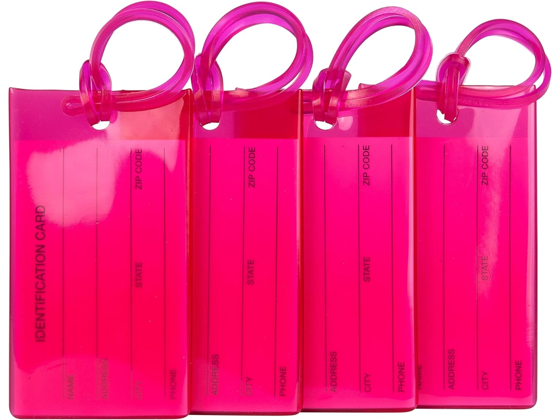 Kit com 4 Etiquetas de Bagagem para Viagens, Etiquetas de Identificação Flexíveis Silicone para Bolsas e Malas BRILVIBERA