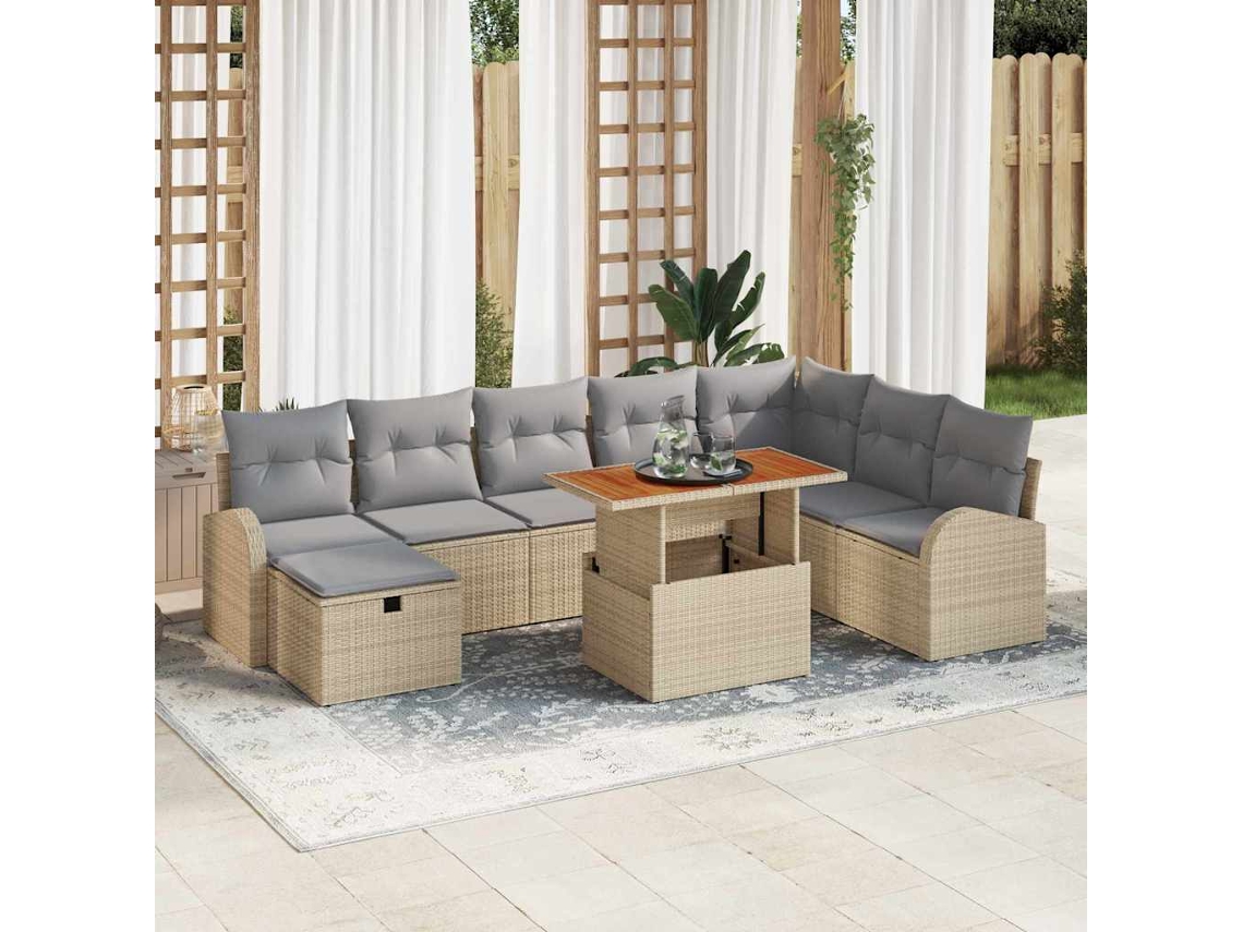 Vidaxl Conjunto De Sofá De Jardim 9 Unid. Bege Vime Pe