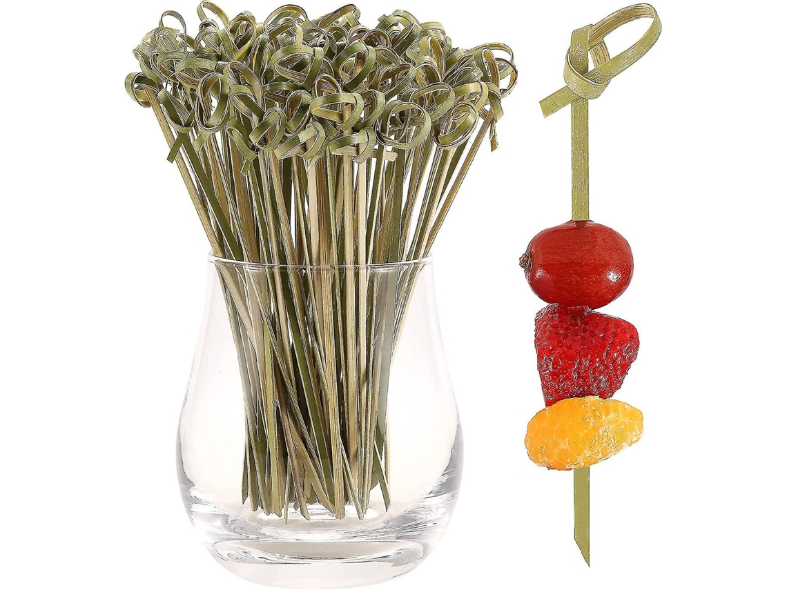 100 Palitos Para Petiscos. Palitos De 4,7 Polegadas Para Aperitivos. Palitos De Bambu Natural Com Nó