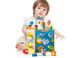 Cubo de Atividades de Madeira 5 em 1, Brinquedo Educativo Sensorial Montessori para Crianças a Partir de 1 Ano GERTIZ