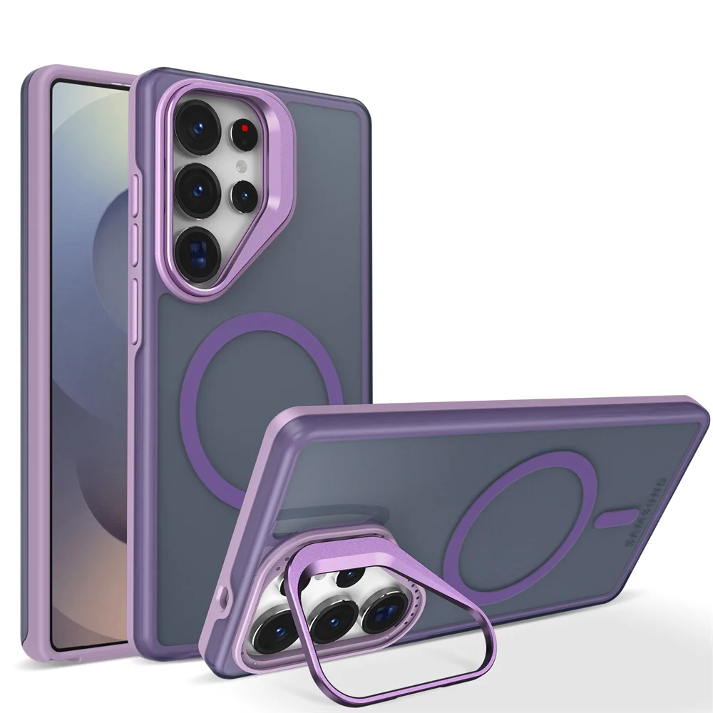 Capa Protetora Magsafe Para Samsung (galaxy S23, Roxa) Com Suporte De Lente Em Metal E Função Magnética.