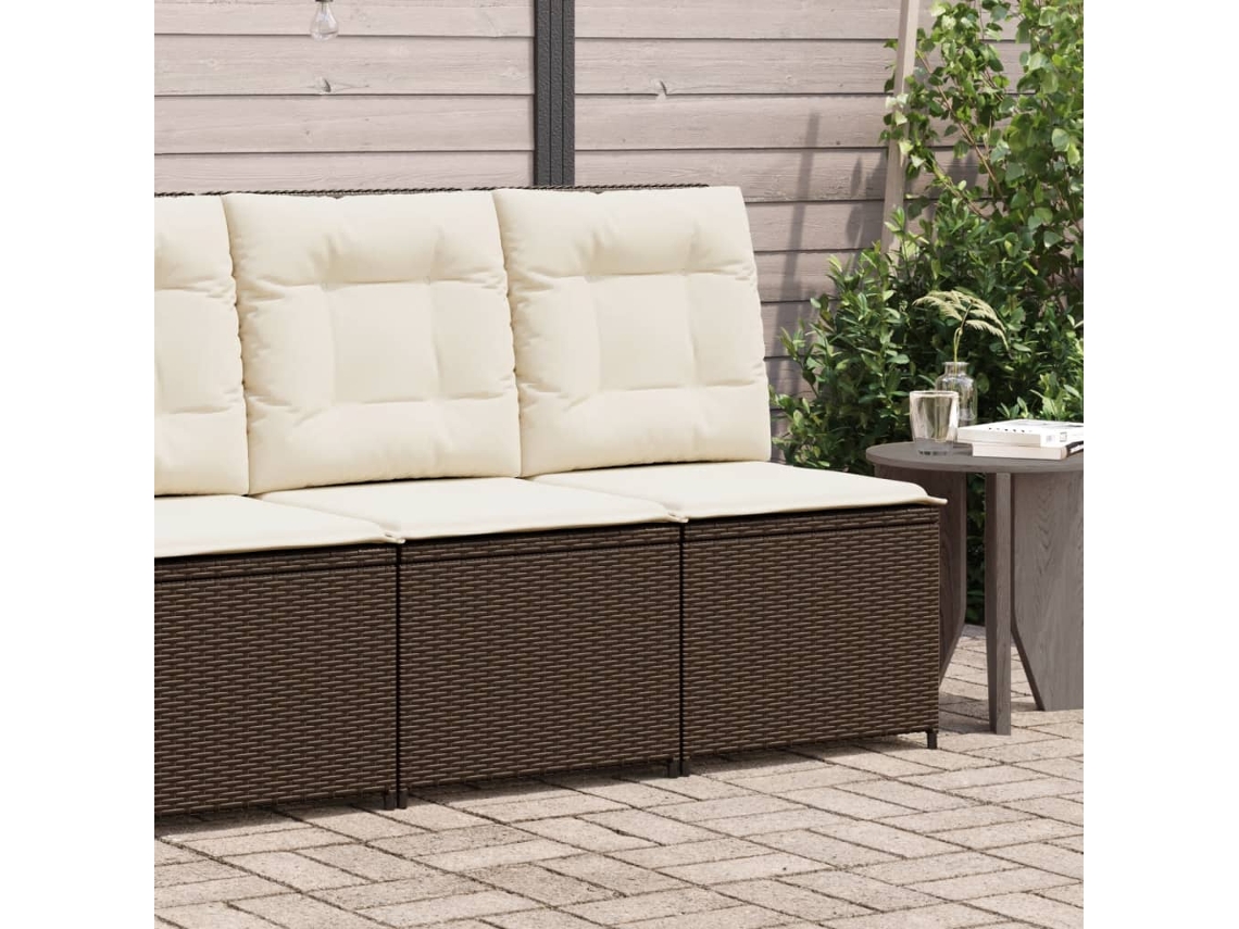Vidaxl Sofá De Jardim Reclinável Com Almofadões Vime Pe Castanho