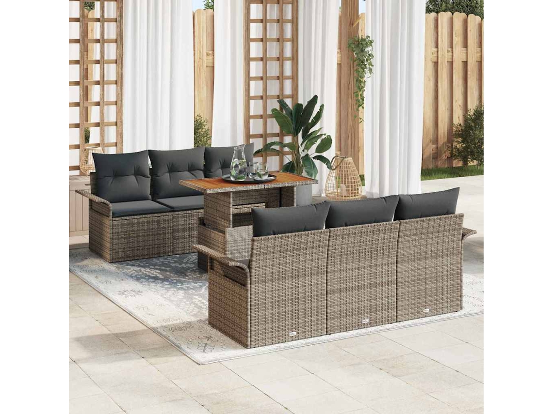 Vidaxl Conjunto De Sofá De Jardim 7 Pcs Cinzeto Rattan Sintético