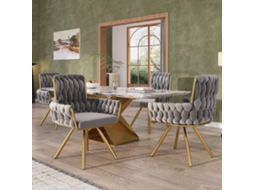 Conjunto De 6 Cadeiras De Jantar Acolchoadas, Cadeira Giratória Luxuosa Para Sala E Quarto, Apoio Em 4 Pernas De Metal, Cor Cinza Ehstmind