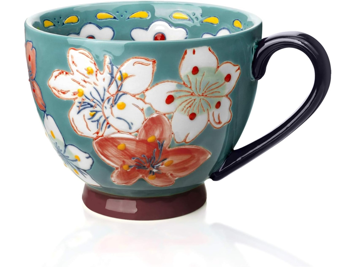 Caneca De Cerâmica Para Café, Tamanho Grande, Feita À Mão Com Flores, Ideal Leite Ou Chá Perfeito Presente Aniversário Natal Mul Aquaforge
