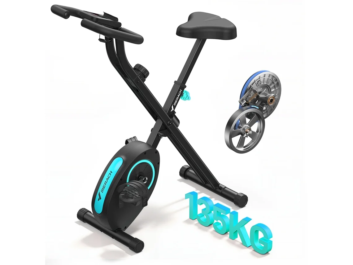 Bicicleta Estática Magnética Dobrável MERACH, X-bike, 16 Níveis, Ecrã LCD, Suporte Tablet, Design Compacto, Altura Ajustável