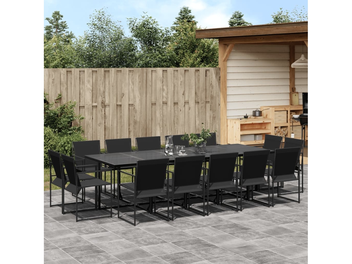 Vidaxl 15 Pcs Conjunto De Jantar Para Jardim Textilene Preto