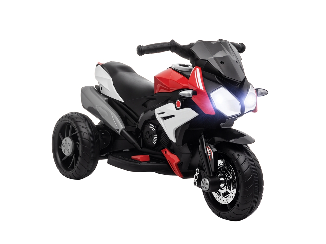 Moto Elétrica Infantil Preta e Vermelha Trimoto com Som, Buzina e Iluminação S/MARCA (86x42x52 cm)