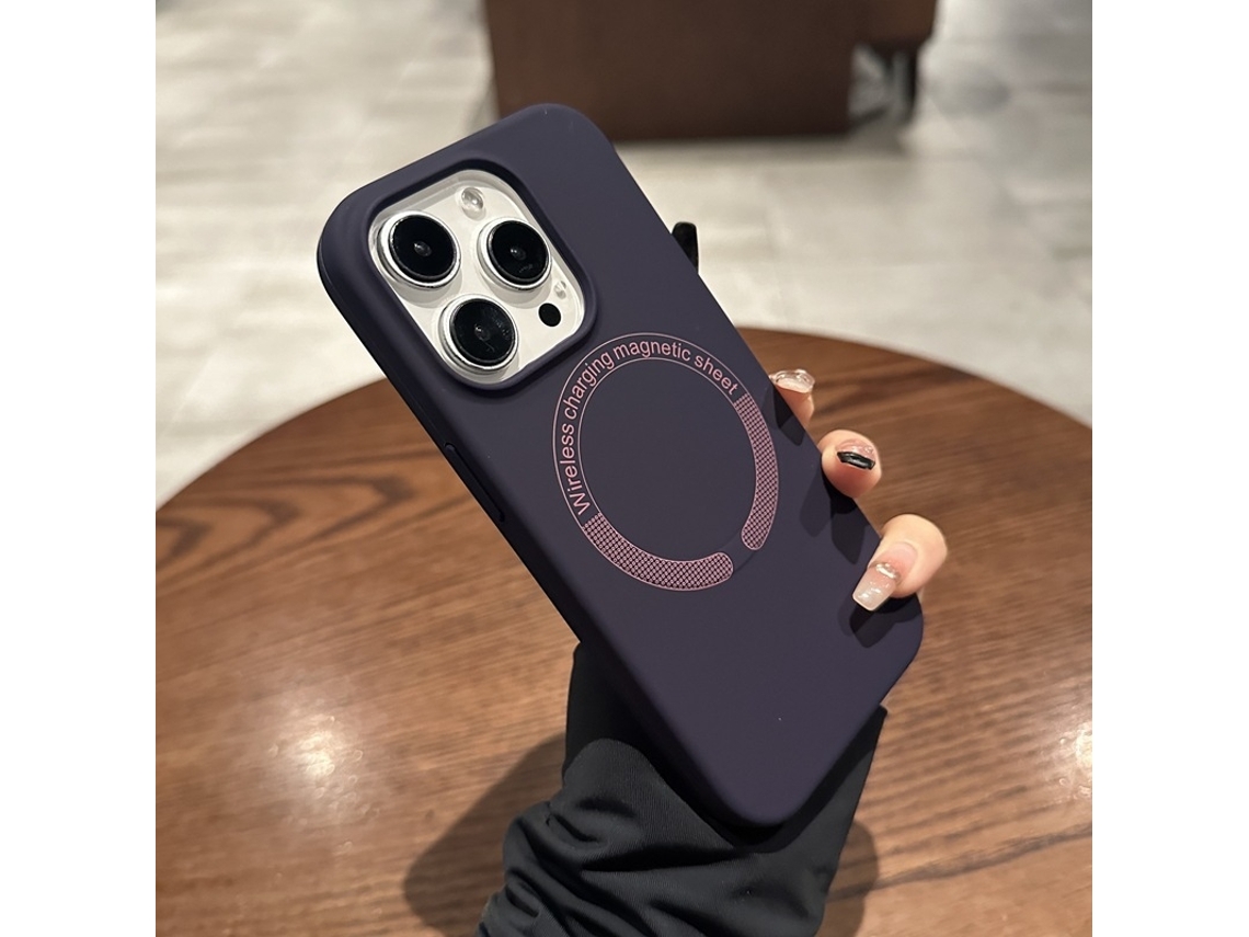 Capa Para Iphone 17 Roxa Escura, Em Silicone Líquido Genuíno, Com Fecho Magnético Removível E Proteção Contra Quedas.