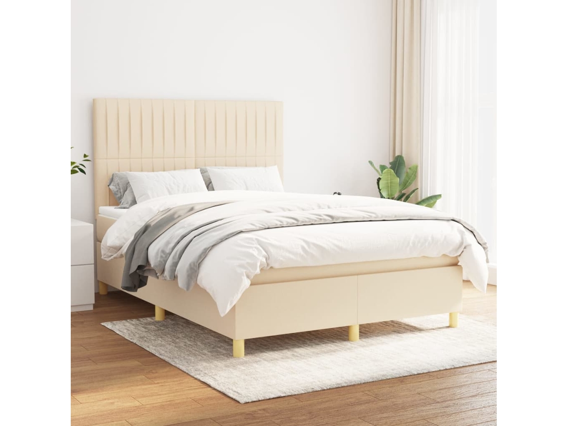 Vidaxl Cama Com Molas/colchão 140x190 Cm Tecido Cor Creme