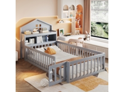 Cama Infantil Casa Campo 90x200 Mm Madeira Cinza Grades Arrumação Moderna