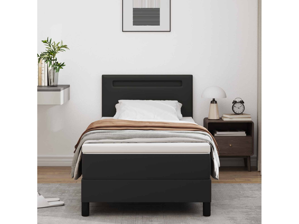 Vidaxl Cama Box Com Fitas Led Preto 90 X 200 Cm Couro Sintético