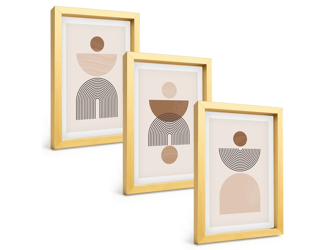 Composição De Quadrosformas Abstratas Em Marrom Moldura Dourada Imagens Para Um Quarto Infantil Espelharte (3 Peças 20x30 Cm)