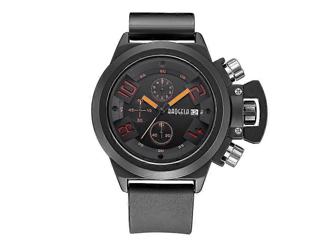 Relógio Masculino Baogela 1606, Cronógrafo Luminoso de Três Ponteiros, Pulseira de Silicone, Quartzo Hengrongshen (Laranja)