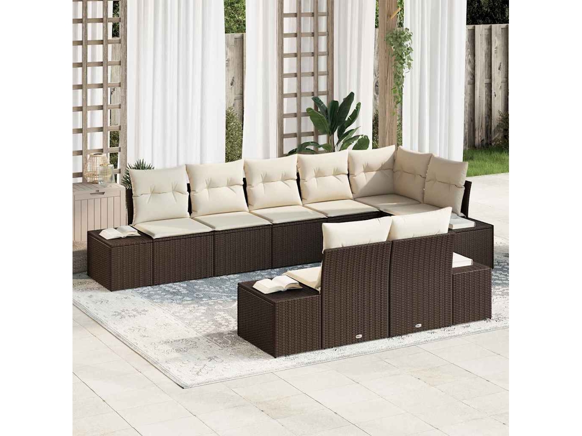 Vidaxl Conjunto de Sofá de Jardim 8 Pcs Marrom e Creme Vime Pe