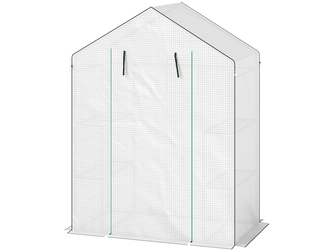 Estufa De Jardim Pequena De 3 Níveis Com 6 Prateleiras Porta Enrolável E Capa De Pe 143x74x190 Cm Branco