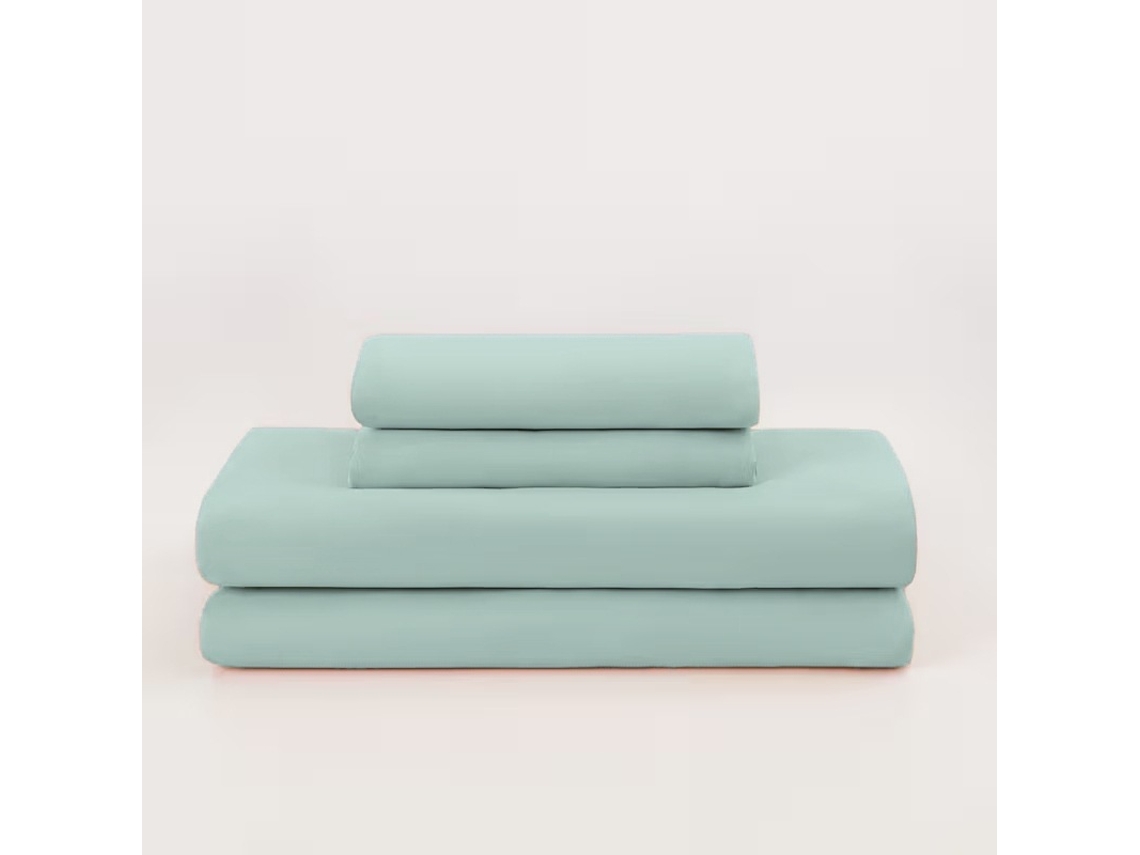 Conjunto Lençóis 4 Peças Lençol De Baixo 140x200x26cm Lençol De Cima 206x240cm 2 Fronhas 75x50cm Poliéster Azul Claro Hexinyigjly