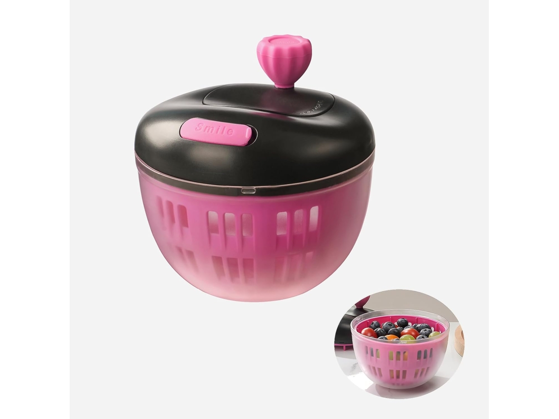 Recipiente Para Lavar Frutas Preto E Rosa Com Tampa Alça Giratória 360°, Escorredor