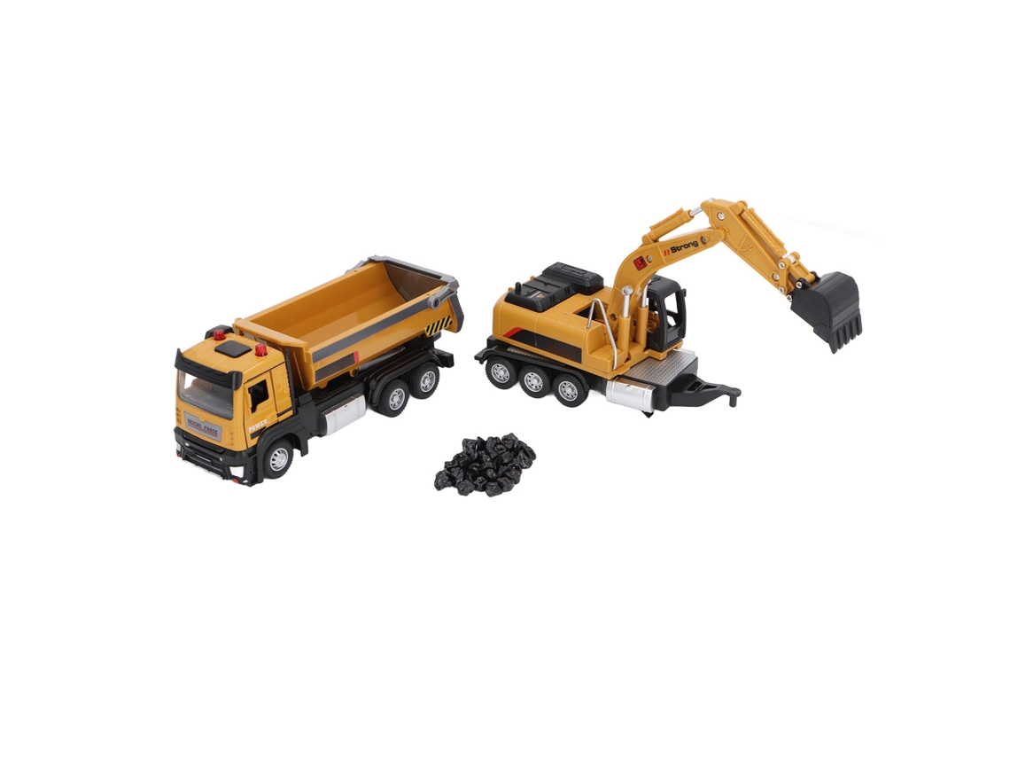Ats caminhão de Carga com Escavadora Brinquedo Modelo Multifuncional Divertido para Interior e Exterior Amarelo