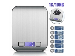 Balança de cozinha digital 2026, 5 kg, LCD, aço inoxidável, prata, com pilhas AAA incluídas.