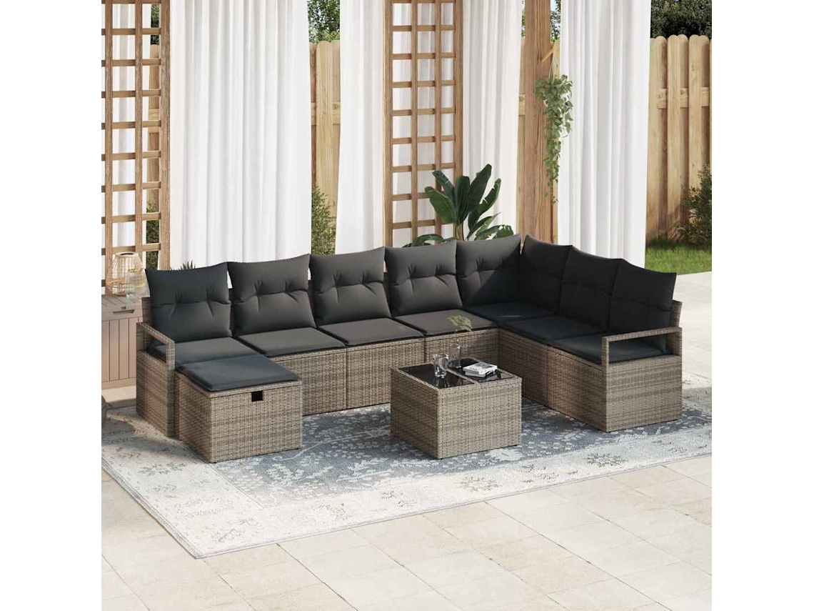 Vidaxl Conjunto de Sofás com Almofada 6 Pcs Vime Pe
