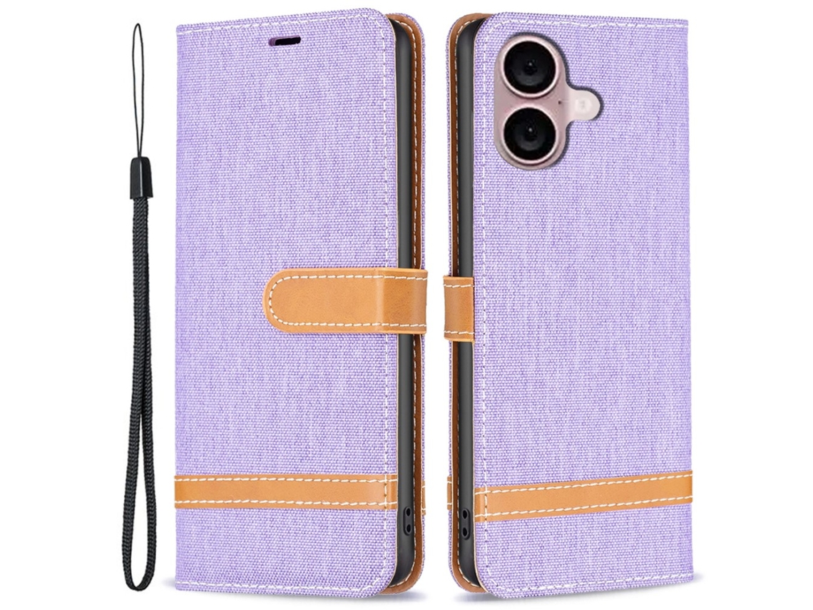Capa Em Couro Pu, Para Iphone 16 Plus Cor Roxo