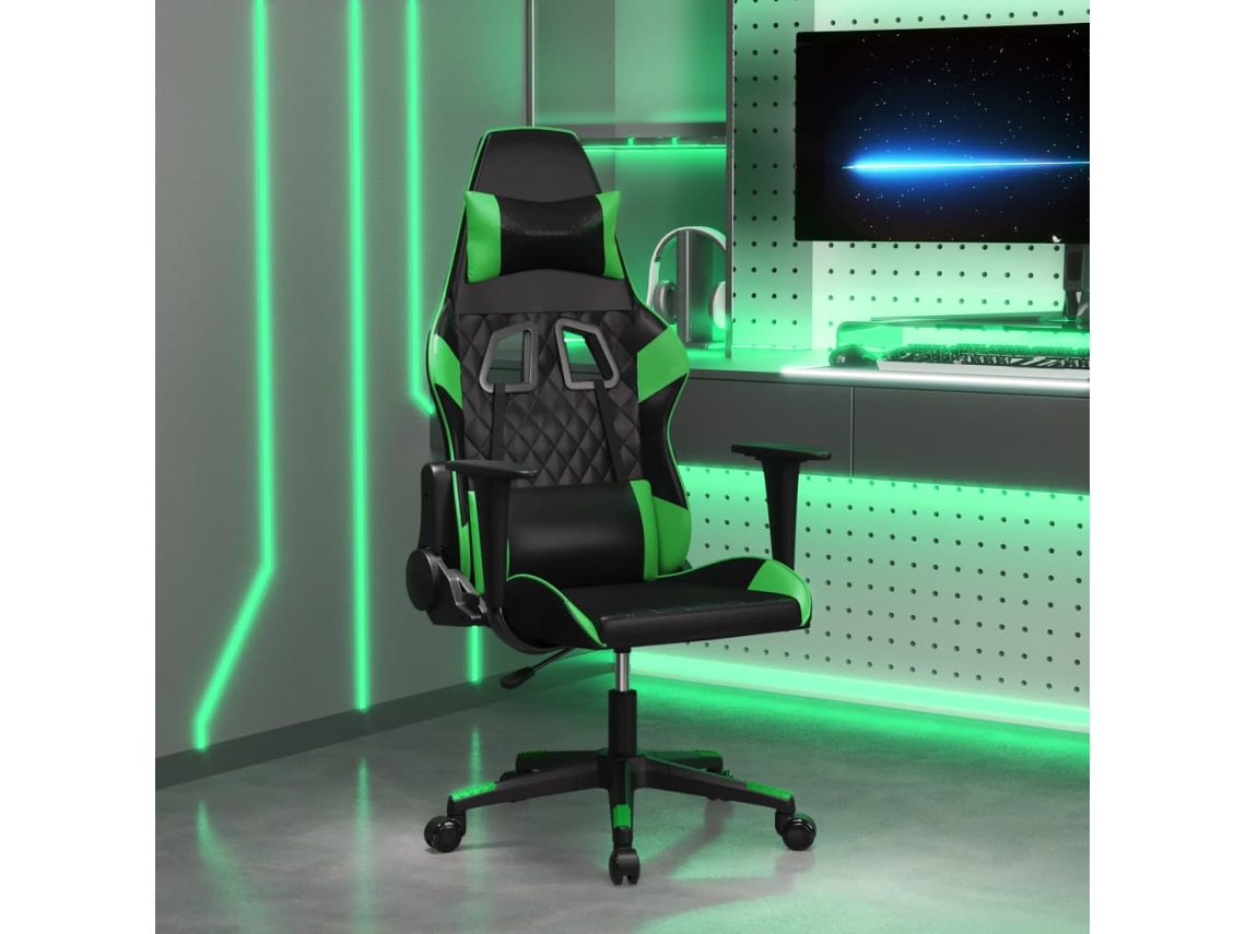 Vidaxl Cadeira Gaming Massagens Couro Artificial Preto E Verde