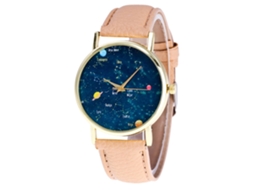 Relógio de Pulso Feminino Casual com Pulseira de Pu Estilo Simples e Dial de Estrelas (creme)