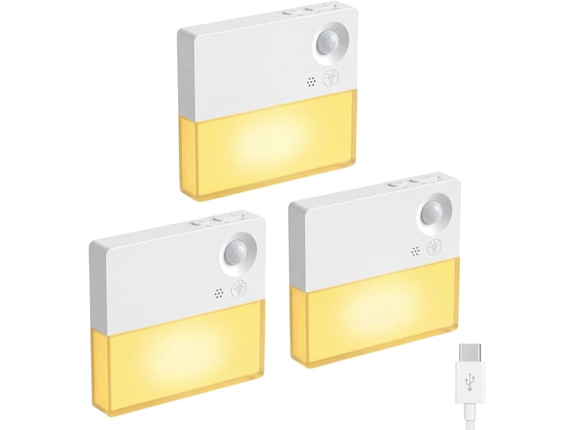 Conjunto De 3 Luzes Noturnas Led Recarregáveis Com Sensor Movimento,