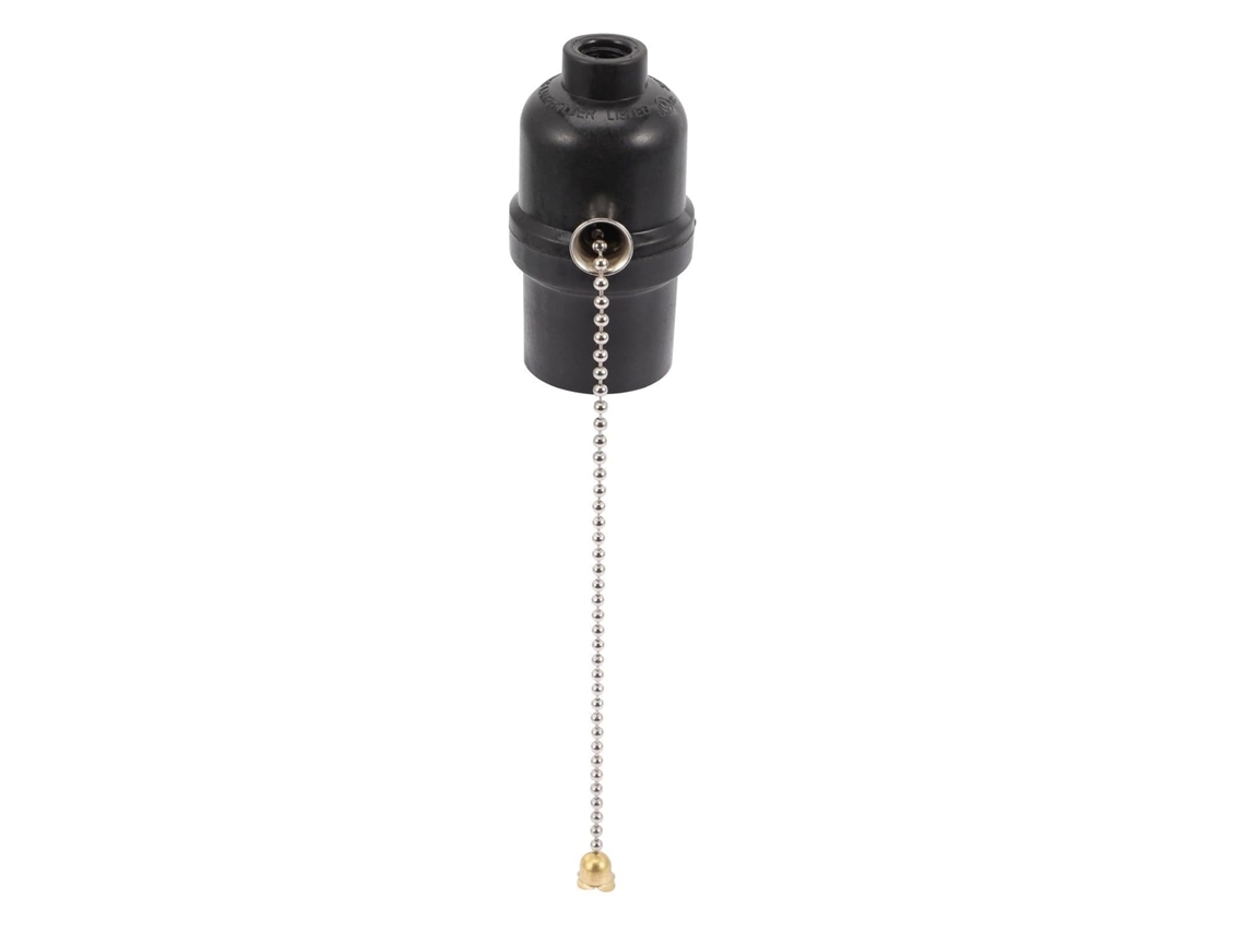 Soquete E27 Retrátil Com Interruptor De Plástico Preto