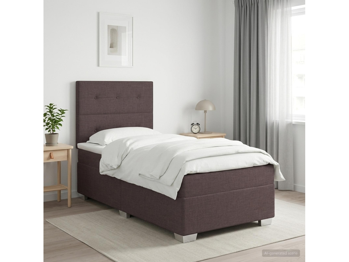 Vidaxl Cama Box Spring Com Colchão Marrom Escuro 100 X 200 Cm Tecido